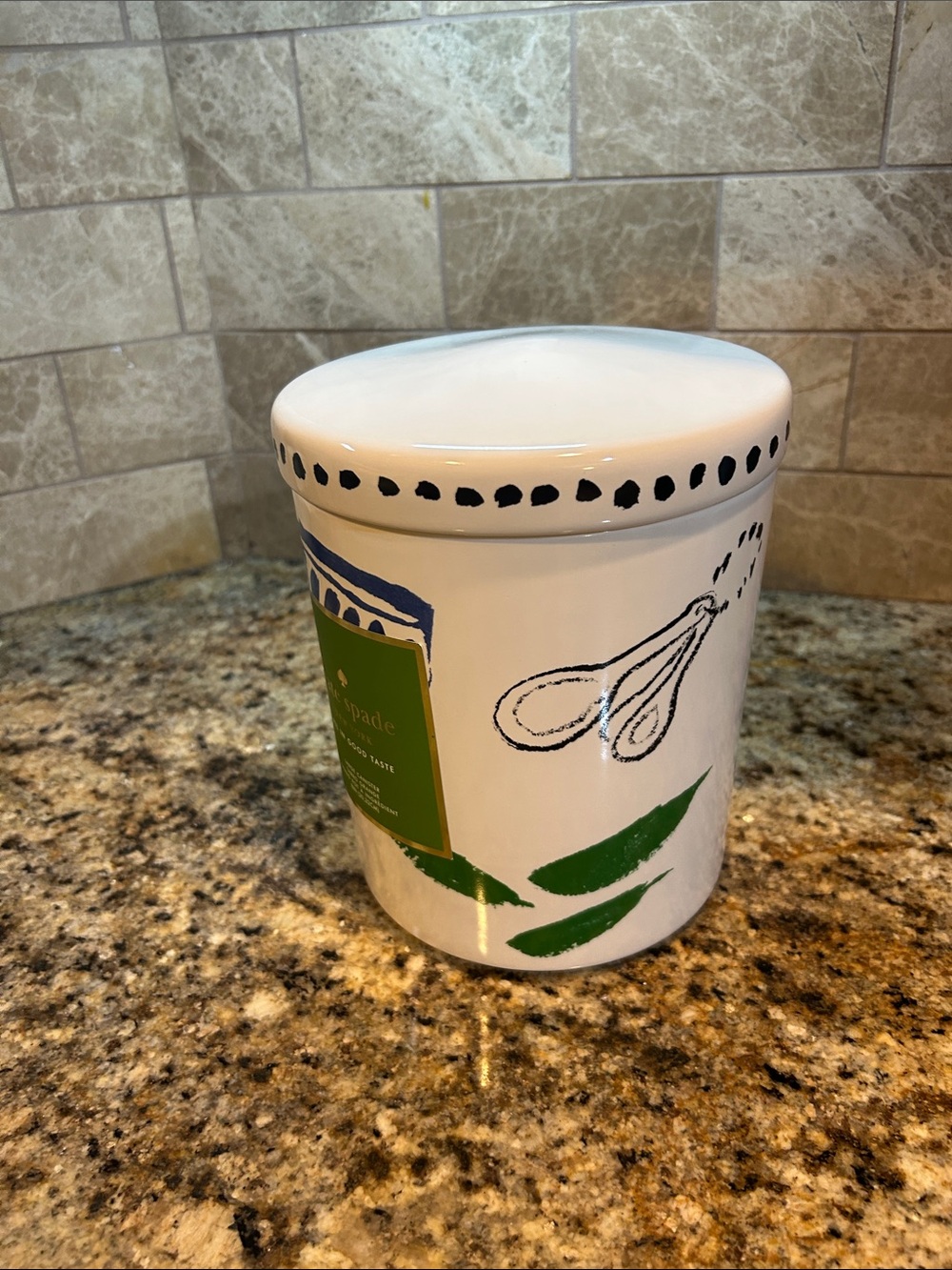 KATE SPADE FOR LENOX ALL IN GOOD TASTE 8” CERAMIC CANISTER WITH LID, NWT - Picture 5 of 8